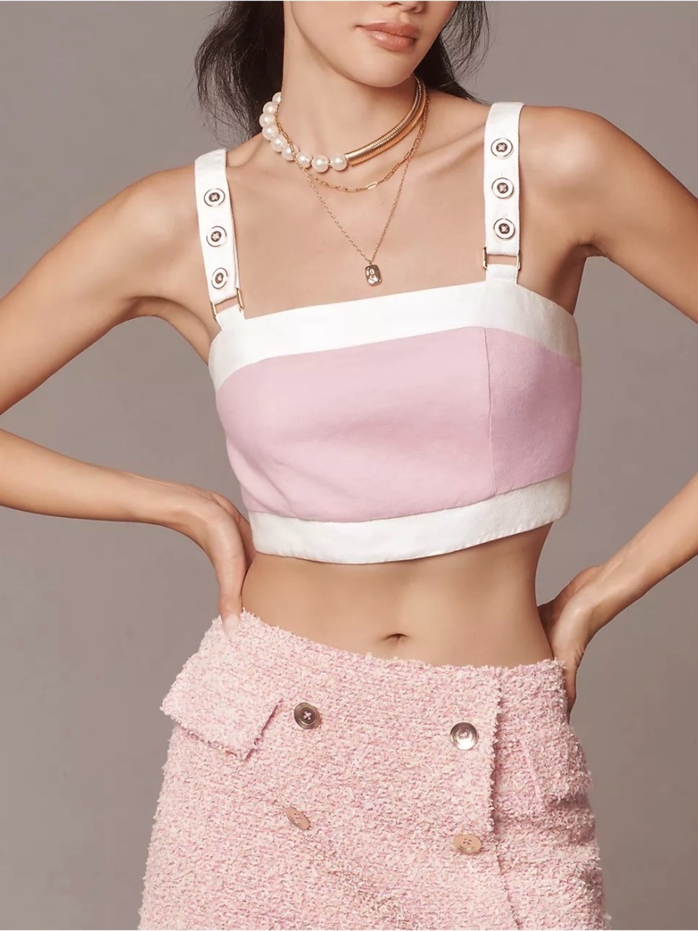 NWT Maeve Square-Neck Cropped Button Tank Pink Size Small